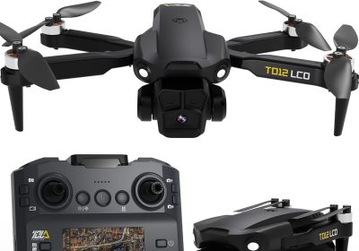 Toladrone TD12LCD Drone con Fotocamera per Adulti, Droni con Motore Brushless, Telecomando con Schermo LCD, Trasmissione in Tempo Reale, Drone Quadricottero Pieghevole per Principianti