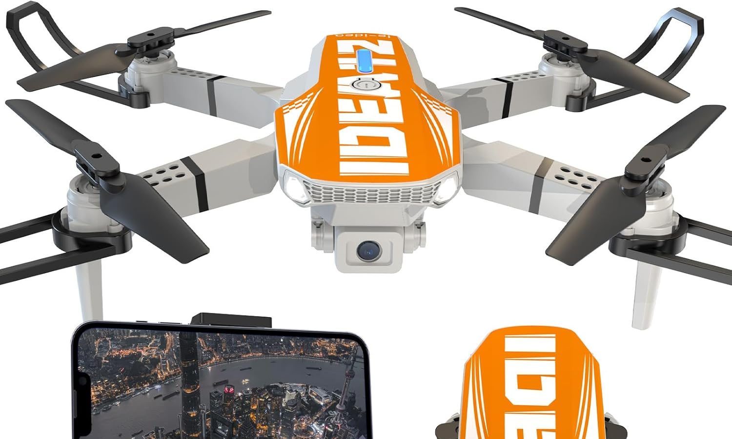 LE-IDEA IDEA12 Foldable Drone with 1080P Camera for Adults, Mini Drone with Dual Camera, Optical Flow Positioning, Headless Mode, RC Quadcopter for Beginners Adults (Orange)