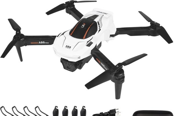 A88 Mini Drone for Kids with 1080P HD FPV Camera with Altitude Maintain, RC Quadcopter Drones with LED Lights and 2 Batteries, Toy Gift for Boys and Girls (Weiß)