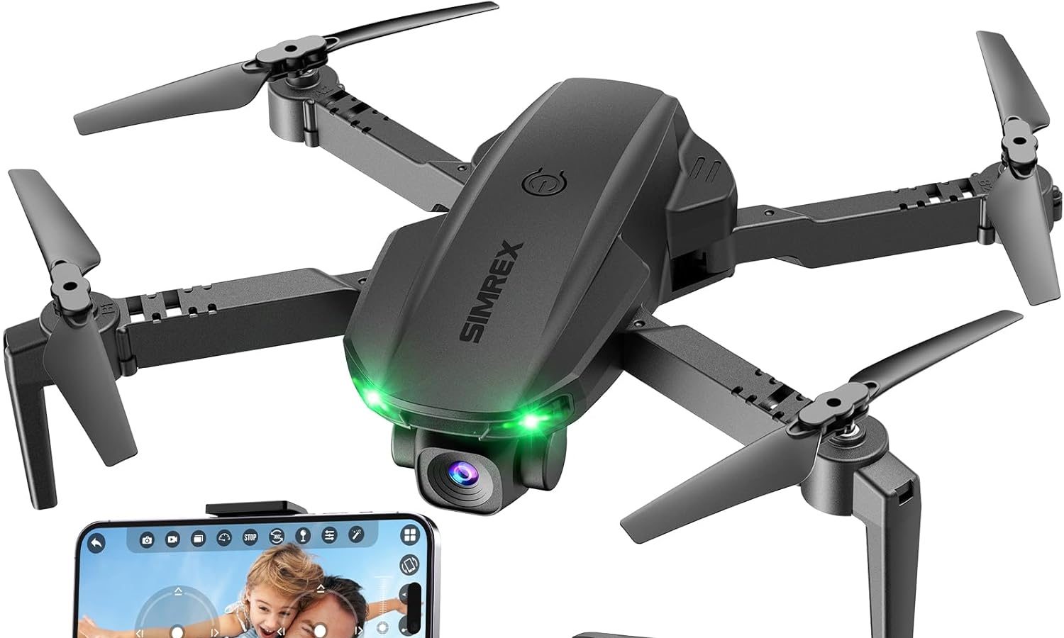 SIMREX 1080P Camera Drone, Altitude Hold Quadcopter, One-Key Boot Drone, Waypoint Flight, 3D Flip, 3 Speed, Remote Control Drone for Kids and Adults, Black