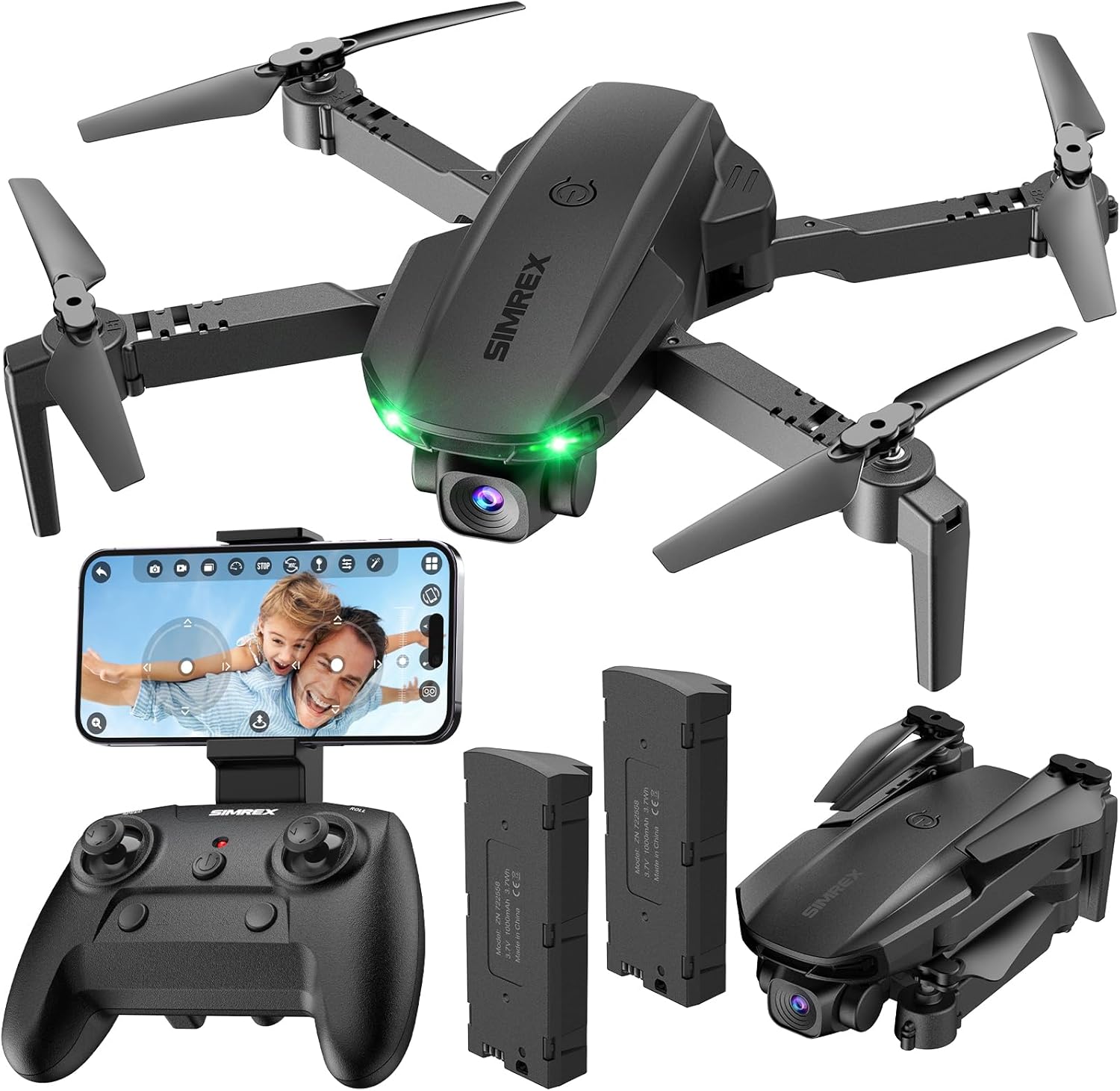 SIMREX 1080P Camera Drone, Altitude Hold Quadcopter, One-Key Boot Drone, Waypoint Flight, 3D Flip, 3 Speed, Remote Control Drone for Kids and Adults, Black