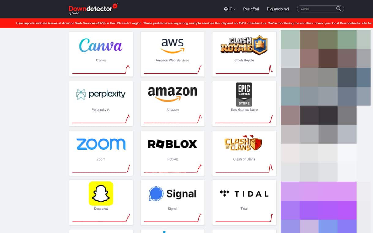 Amazon Aws in down manda in tilt il web nel mondo, malfunzionamenti da Canva a Perplexity