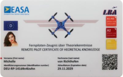 Roboterwerk – Drone Driver’s License, EASA A1/A3 and A2 Competence Certificate, Cheque Cards, with QR Code and Optional National Flag, Photo ID and Address Data Plastic Card