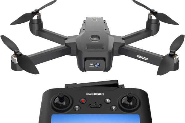 K600 GPS Drone with Camera, Remote Control with Brushless Screen, Foldable Drone Wind Resistant with SD Card, Professional Dron with Carrying Case for Adults, Modular Battery