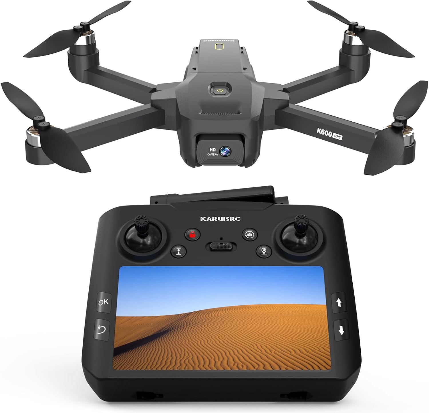 K600 GPS Drone with Camera, Remote Control with Brushless Screen, Foldable Drone Wind Resistant with SD Card, Professional Dron with Carrying Case for Adults, Modular Battery