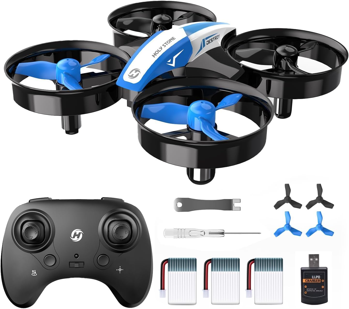 Holy Stone HS210 Mini Drone for Kids and Beginners RC Nano Quadcopter Indoor Small Helicopter with Automatic Hovering, 3D Flip and 3 Batteries, Great Toy Gift for Boys and Girls, Blue