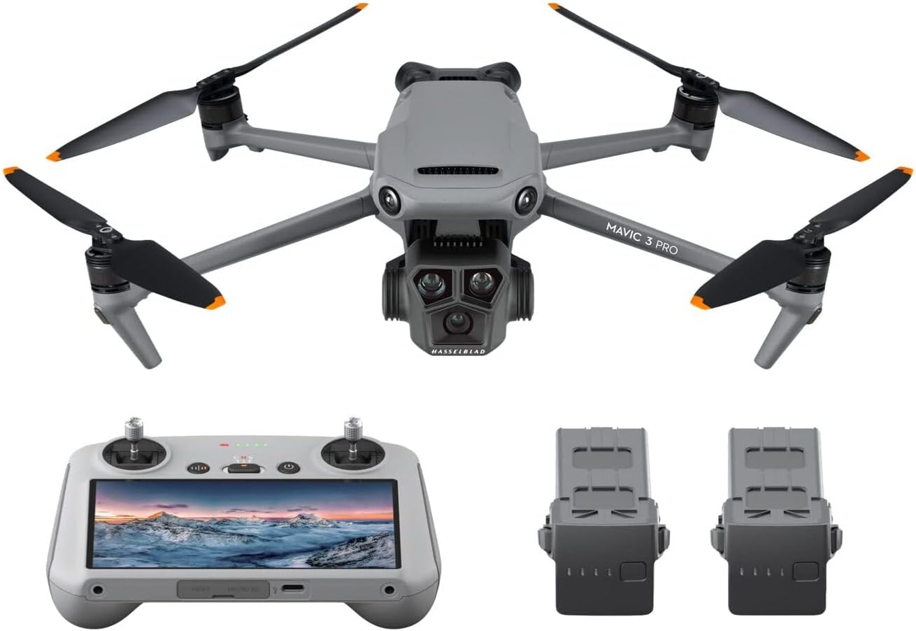 DJI Mavic 3 Pro Fly More Combo with DJI RC (Remote Control with Screen), Triple Camera Drone and Hasselblad with 4/3 CMOS, Video Transmission Up to 15 Km, 3 Batteries, Charging Station etc.