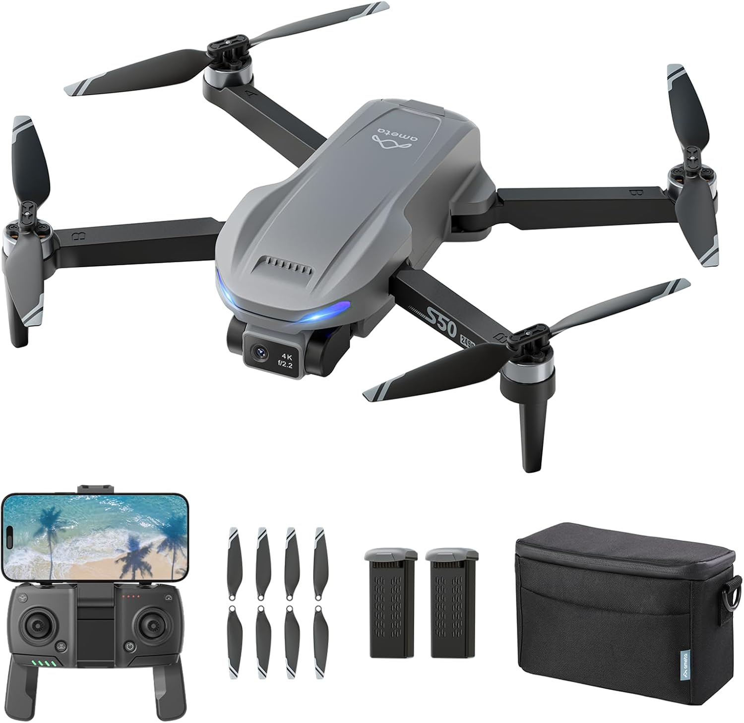 Ameta Drone with 4K Professional Camera and GPS, S50 Lite FPV Drones with Auto Return, 50 Minutes Flight, Follow Me, Smart Mode, Gesture Control, 500m Range, Less Than 249g