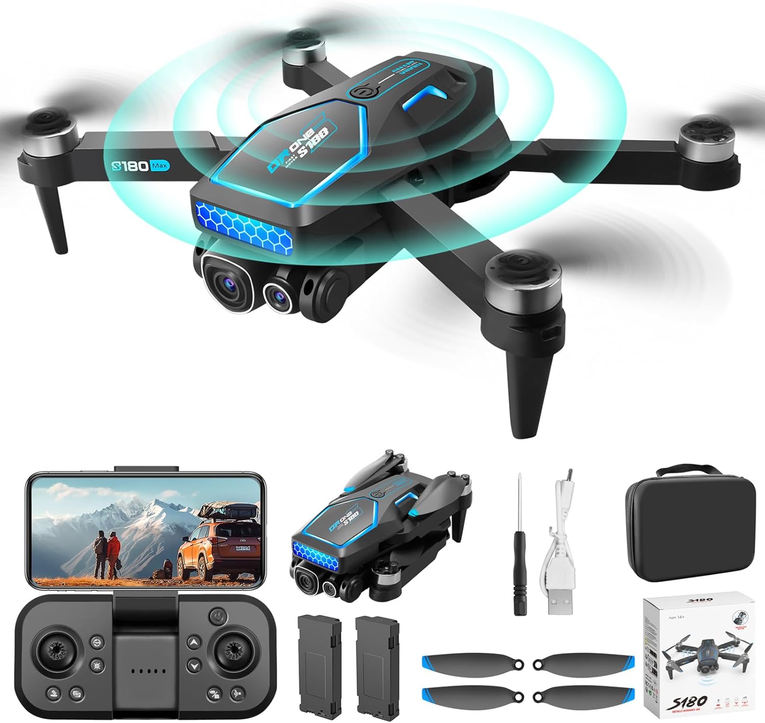 OBEST Drone with 4K Camera, Professional Drone with Adjustable Electric Camera, Smart Following, RC Drones Wifi FPV Transmission Quadcopter for Beginners
