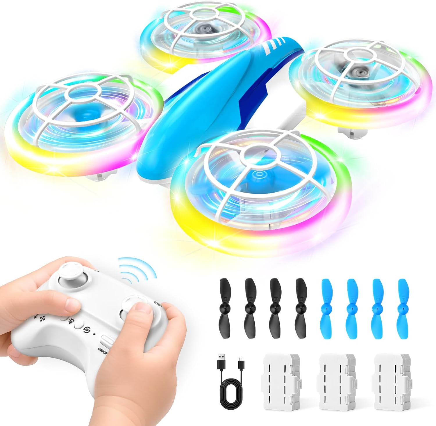 YIKANWEN Kids Drone, Mini Drone with Remote Control for 6 7 8 9 10+ Years, Kids, RC Plane Toy with LED Lights and Batteries, Suitable for Indoor and Outdoor Use