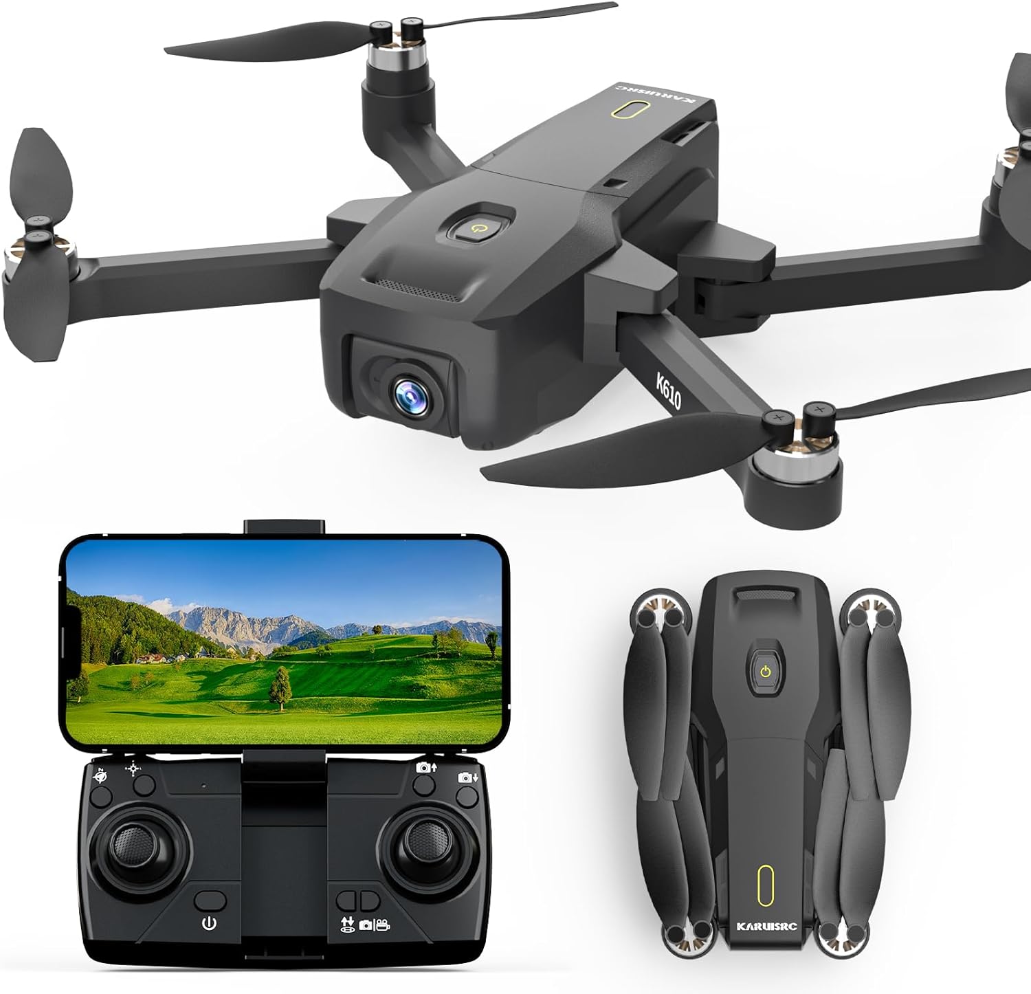 Karuisrc Drono GPS with 4 K Professional Adult Beginners, Quadcopter Drone Follow Me with Automatic Return, Circle Fly Positioning of Optical Flow, Automatic Hover Modulaire Accu