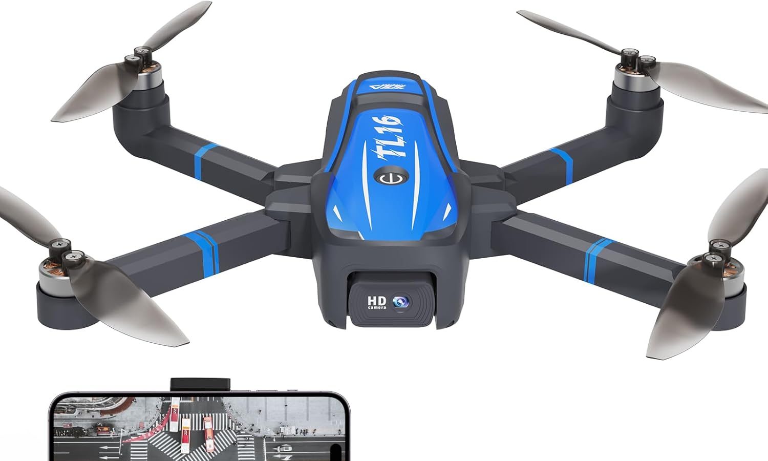 TL16 Drone with 4K Camera for Adults, Optical Flow Positioning Brushless Motor, Gesture Control Drones for Beginners Quadcopter RC Folding, Blue