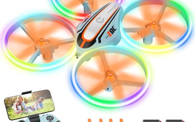 Drone with HD Camera for Kids, Gift Toy WiFi Drones Remote Controlled with LED Light, RC Quadcopter Helicopter with Headless Mode, Hovering Function, 3D Flip and 2 Batteries