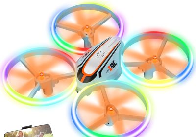 Drone with HD Camera for Kids, Gift Toy WiFi Drones Remote Controlled with LED Light, RC Quadcopter Helicopter with Headless Mode, Hovering Function, 3D Flip and 2 Batteries