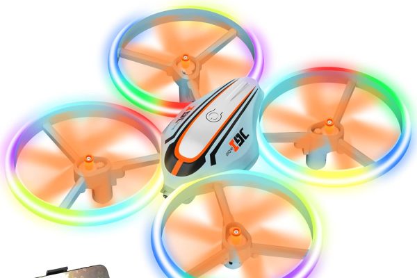 Drone with HD Camera for Kids, Gift Toy WiFi Drones Remote Controlled with LED Light, RC Quadcopter Helicopter with Headless Mode, Hovering Function, 3D Flip and 2 Batteries