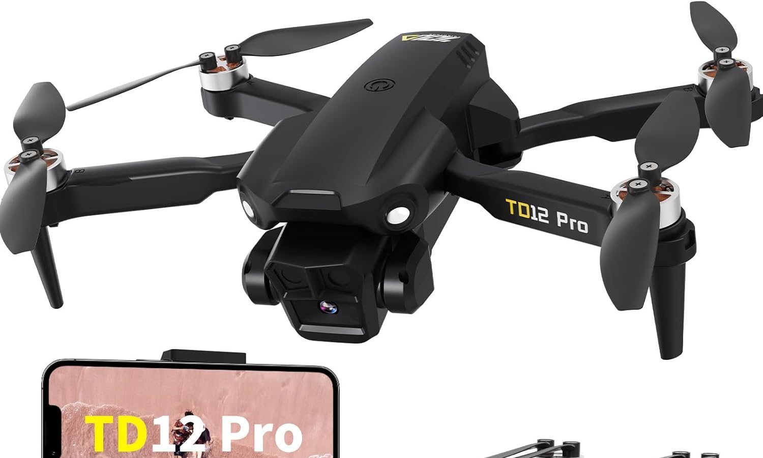 Drone con Fotocamera 4K, Droni per Adulti Livello 3 Resistenza al Vento Posizionamento Ottico Motore Brushless ESC Regolabile a 90°, Quadricottero RC Pieghevole per Principianti, TD12Pro