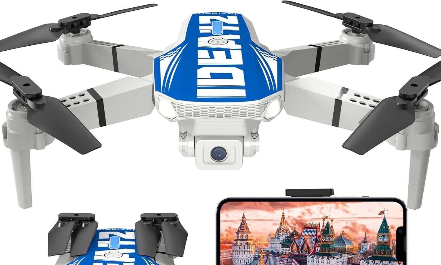 LE-IDEA IDEA12 Mini Drone with 1080P Camera, 90° Camera, Optical Flow Positioning, Headless Mode, Foldable Drone for Adults, RC Quadcopter, Blue