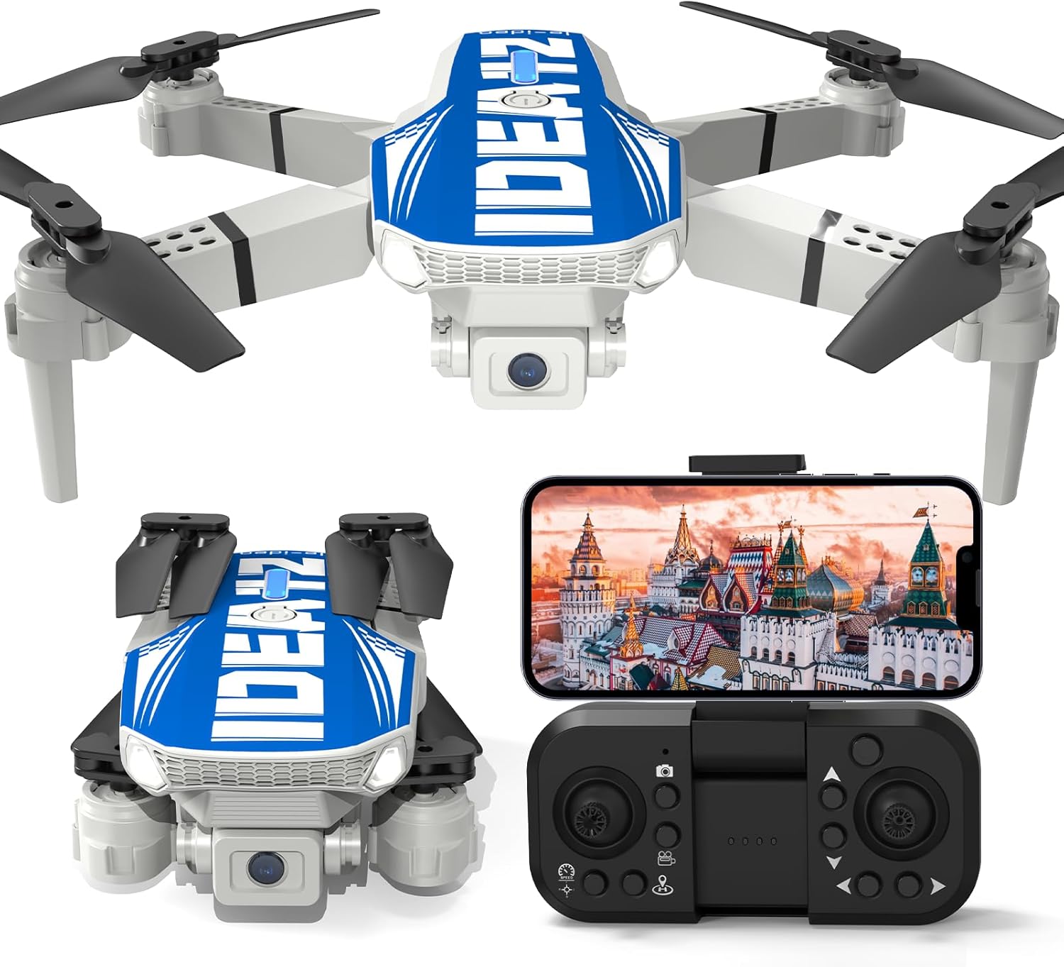 LE-IDEA IDEA12 Mini Drone with 1080P Camera, 90° Camera, Optical Flow Positioning, Headless Mode, Foldable Drone for Adults, RC Quadcopter, Blue