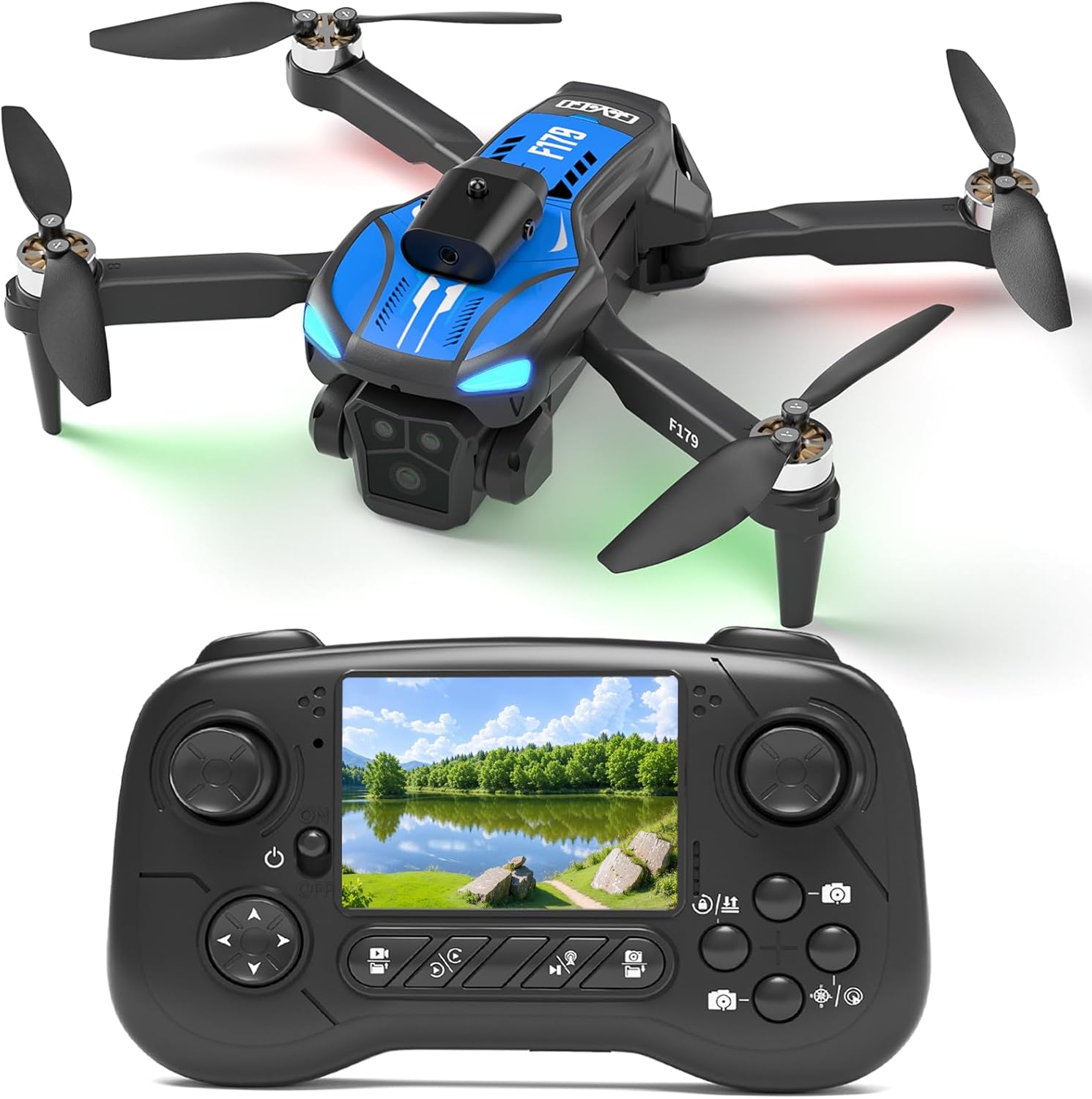 F179 Drone with 1080P Camera, Brushless Motors, Obstacle Avoidance & WIFI, Waypoint Flight, Trajectory, 3D Flip, Optical Flow Positioning, 90° Lens, Portable for Adults/Children/Beginners