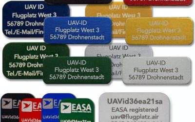 UAV-ID – Drone Tag – Name Tag or E-ID, 20 x 8 mm or 20 x 11 mm, 3 or 4 Rows, Anodised Aluminium in Various Colours, High Quality Laser Labelling