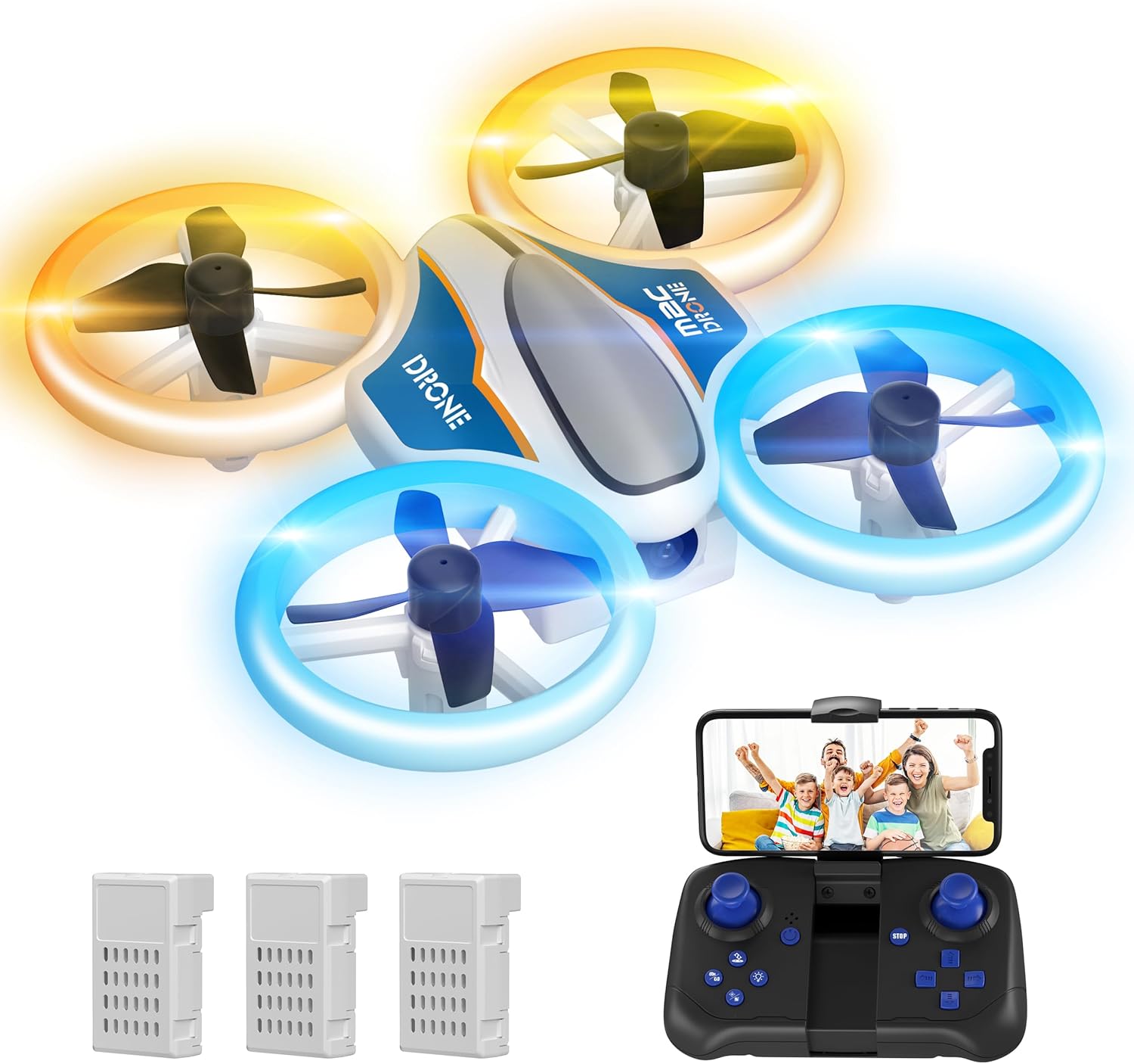 Mini Drone with 1080P HD Camera for Kids Beginners RC Quadcopter Drones with LED Lights and 3 Batteries, Toy Gift for Boys and Girls, Orange