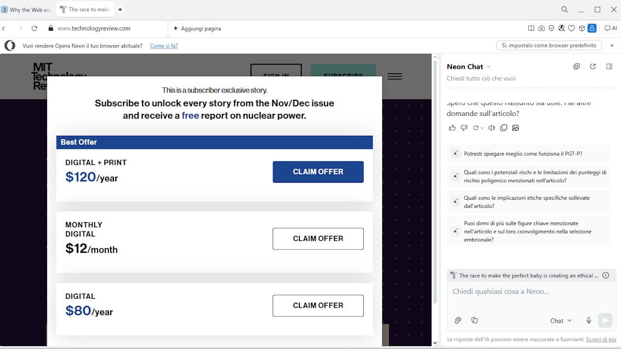 Gli AI browser aggirano i paywall: i casi Atlas e Comet, e la nostra prova con Opera Neon