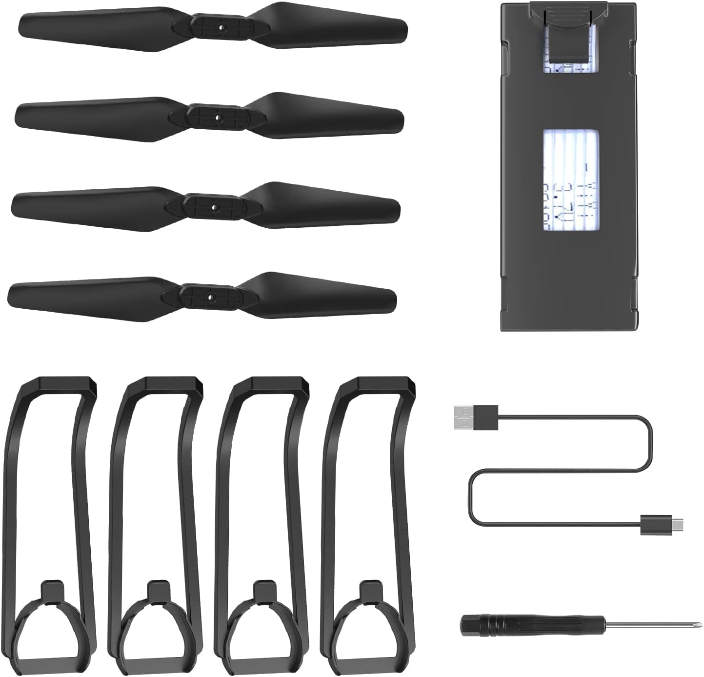 Wipkviey Drone T28 Replacement Accessory Set with Propeller Protector, Propeller Cover, Replacement Lamellae, Screwdriver, 1 x 3.7V 1200 Modular Rechargeable Li-ion Battery