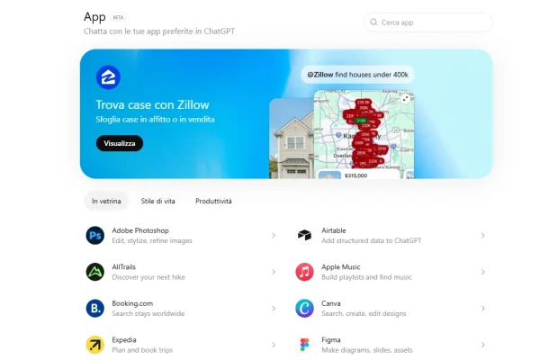 ChatGPT, un app store interno per permettere a vari servizi di interfacciarsi direttamente con il chatbot