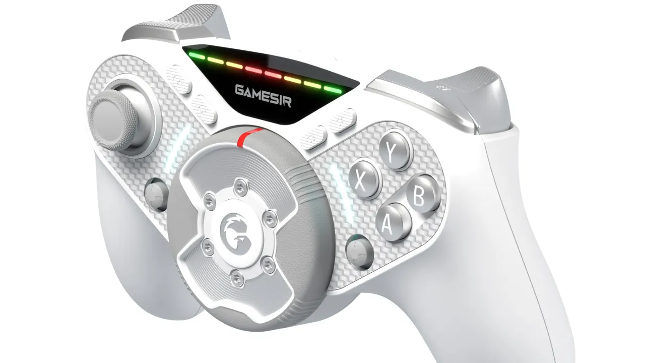 Il controller con il mini volante integrato per giocare ai simulatori di guida