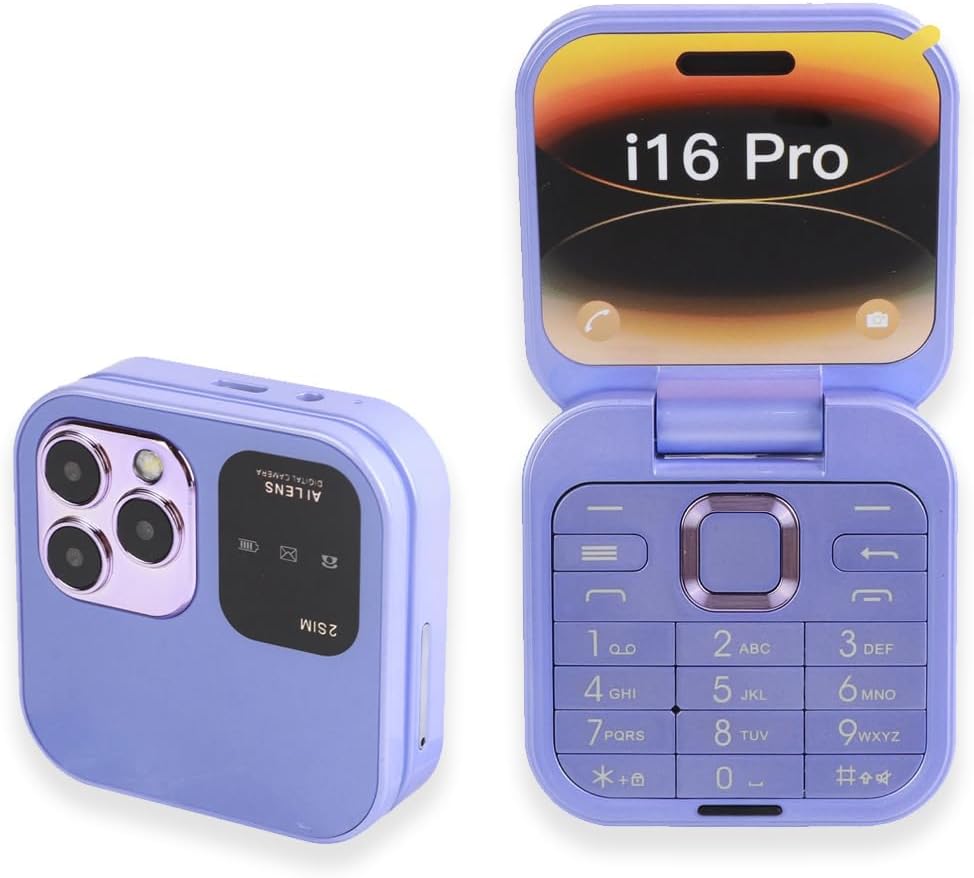 Yunir 2G Folding Mobile Phone for Elderly 1.77 Inch Screen Senior Dual SIM with Big Buttons and LED Flashlight (Purple)