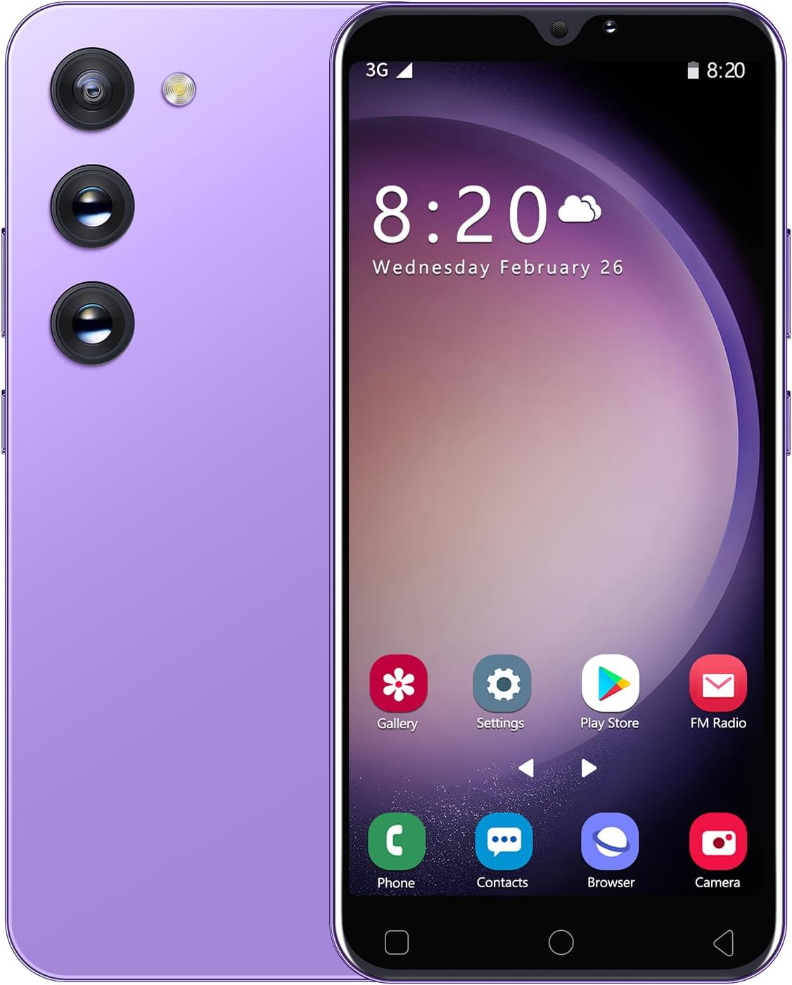 Economic Smartphone, 16GB ROM (Scalable to 128GB), 5.0 Inch IPS Display, Android 9.0 OS, Dual SIM Camera, 3G Face ID Mobile Phones (Ms23-Purple)