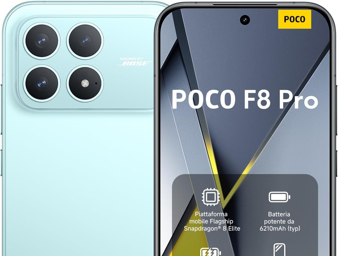 XIAOMI POCO F8 Pro, Smartphone 12+256 GB, AMOLED Display 6.59″ 120Hz, Triple Camera 50MP Telephoto 60 mm, Audio Sound by Bose, 6210mAh Battery, Blue, 2 Year Warranty, Not Included Charger