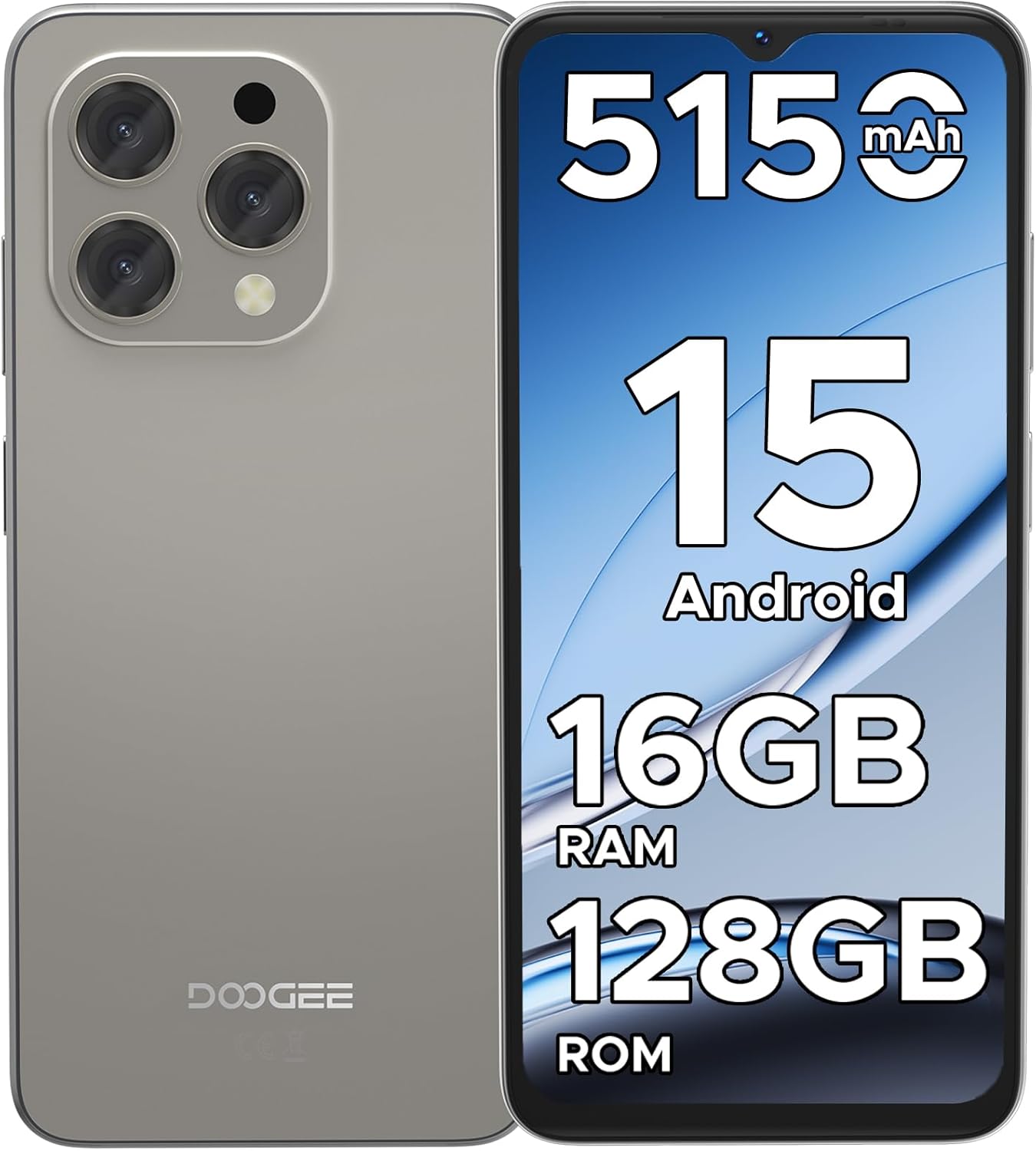 DOOGEE 2025 N55 Android 15 Smartphone, 16GB+128GB/2TB TF, 90Hz 6.56″ HD+ Display, Mobile Phone 13MP+8MP Camera, Phone 5150mAh Batteries, 4G Dual SIM/Widevine L1/Face Unlock, Natural