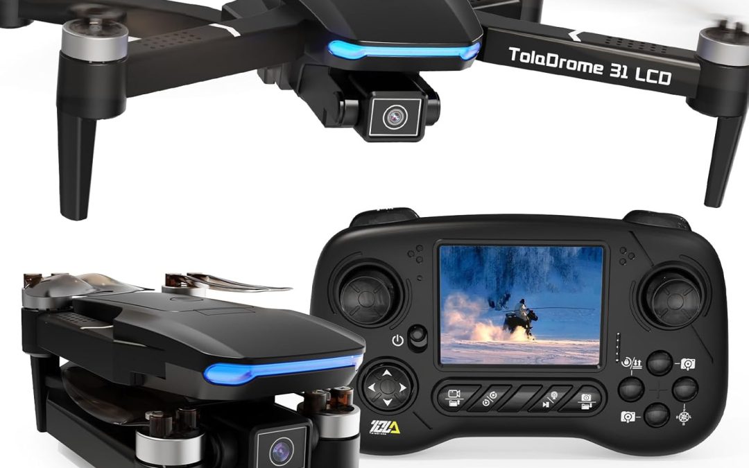 TD31LCD Drone con Schermo LCD, Trasmissione Digitale delle Immagini, Drone con Fotocamera, Motore Brushless, Droni per Principianti, Quadricottero RC Pieghevole per Adulti