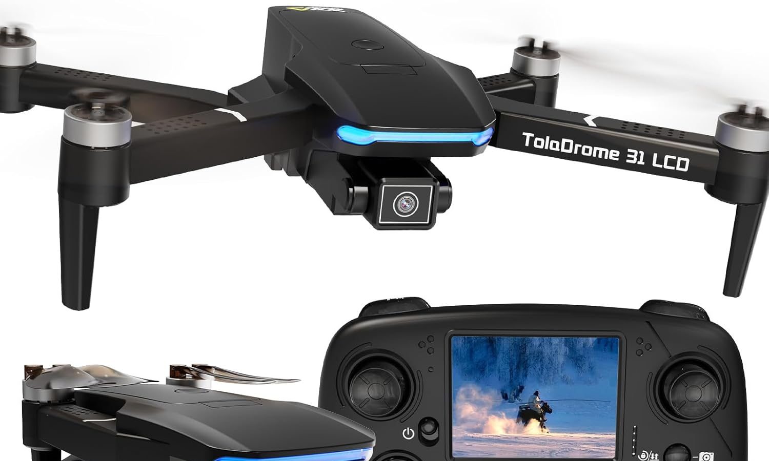 TD31LCD Drone con Schermo LCD, Trasmissione Digitale delle Immagini, Drone con Fotocamera, Motore Brushless, Droni per Principianti, Quadricottero RC Pieghevole per Adulti