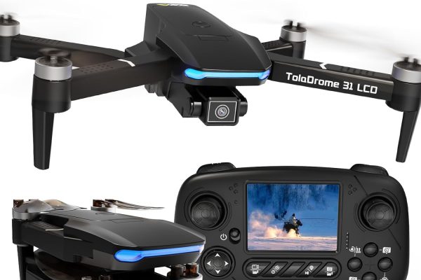 TD31LCD Drone con Schermo LCD, Trasmissione Digitale delle Immagini, Drone con Fotocamera, Motore Brushless, Droni per Principianti, Quadricottero RC Pieghevole per Adulti