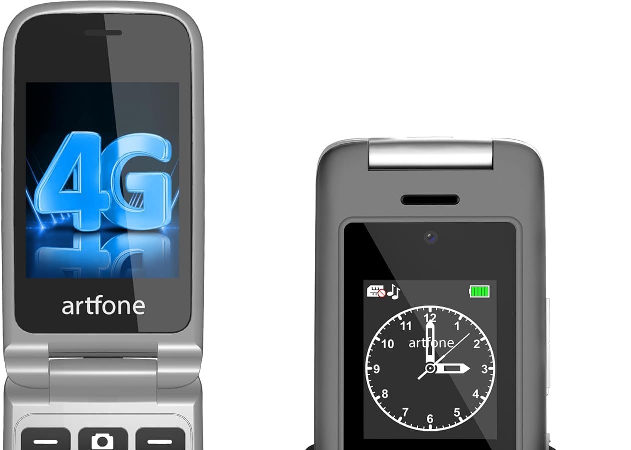 artfone G6 4G Flip Phone for Seniors, Unlocked with Dual Screen, Time Signal, Quick Select, Basic Mobile Phones with Big Buttons, SOS Button, USB-C and Charging Dock