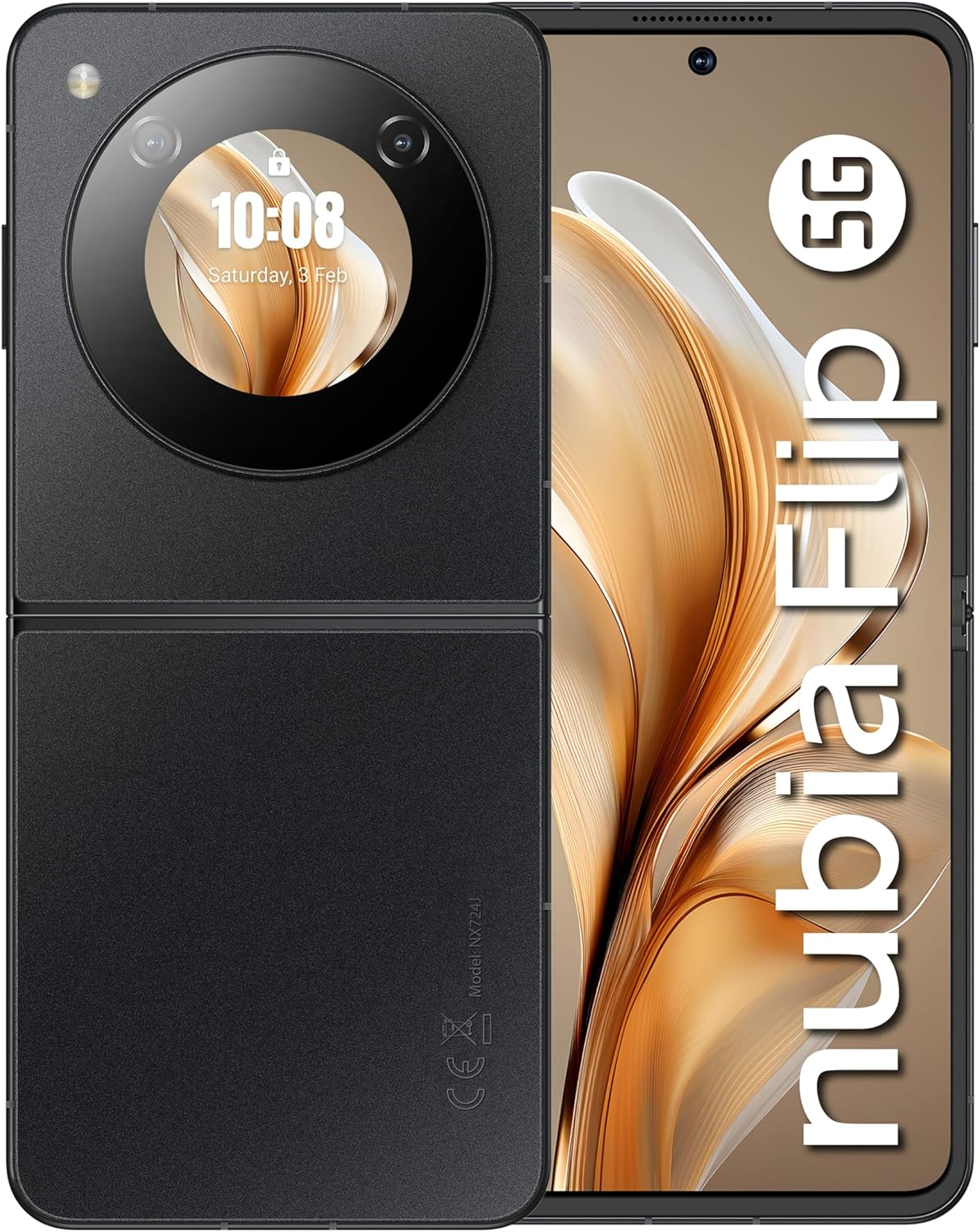 ZTE nubia Flip 5G Black – Android 13 Smartphone with 6.9″ AMOLED FHD+ Display, 8GB RAM 256GB ROM, 50MP Camera, Snapdragon 7 Gen 1, 4310mAh Battery, 33W Fast Charge, Foldable Display