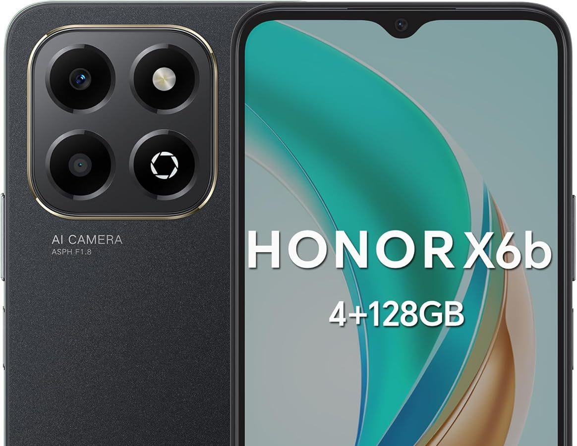 HONOR X6b Android 14 Dual SIM NFC Smartphone 5200mAh Battery 4GB RAM 128GB Phone with 6.56 Inch 90Hz Display, 50+2MP Camera, Octa-Core Mobile Phone Fingerprint, Midnight Black