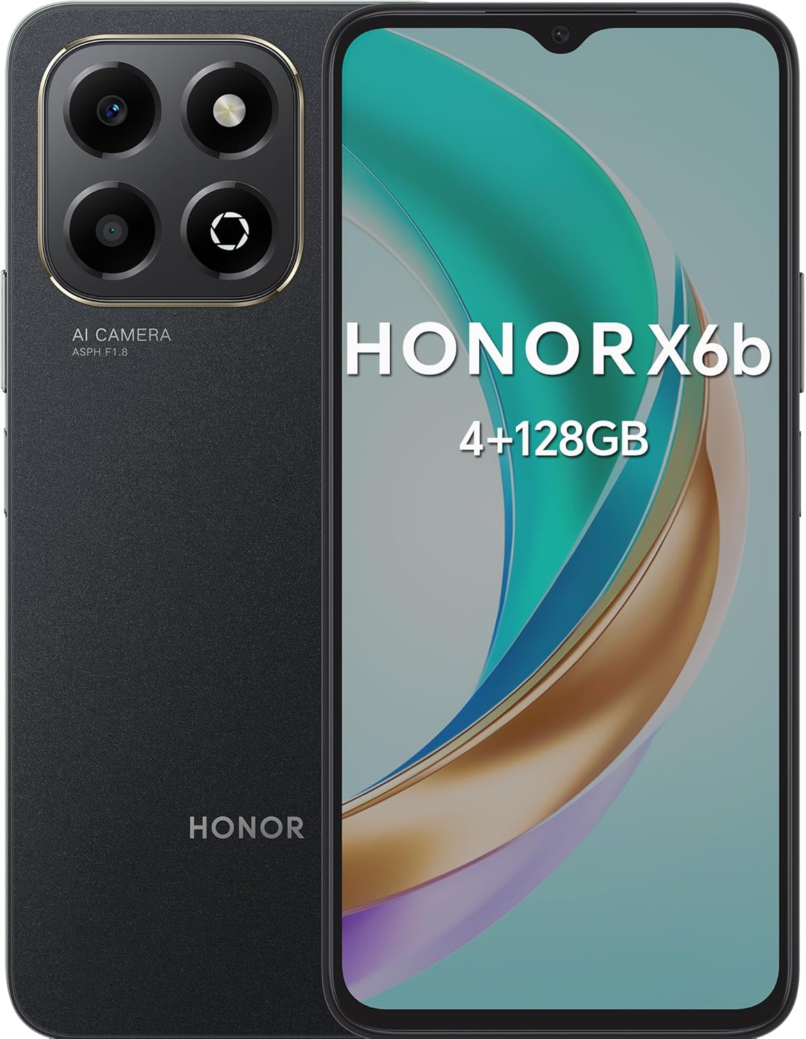 HONOR X6b Android 14 Dual SIM NFC Smartphone 5200mAh Battery 4GB RAM 128GB Phone with 6.56 Inch 90Hz Display, 50+2MP Camera, Octa-Core Mobile Phone Fingerprint, Midnight Black