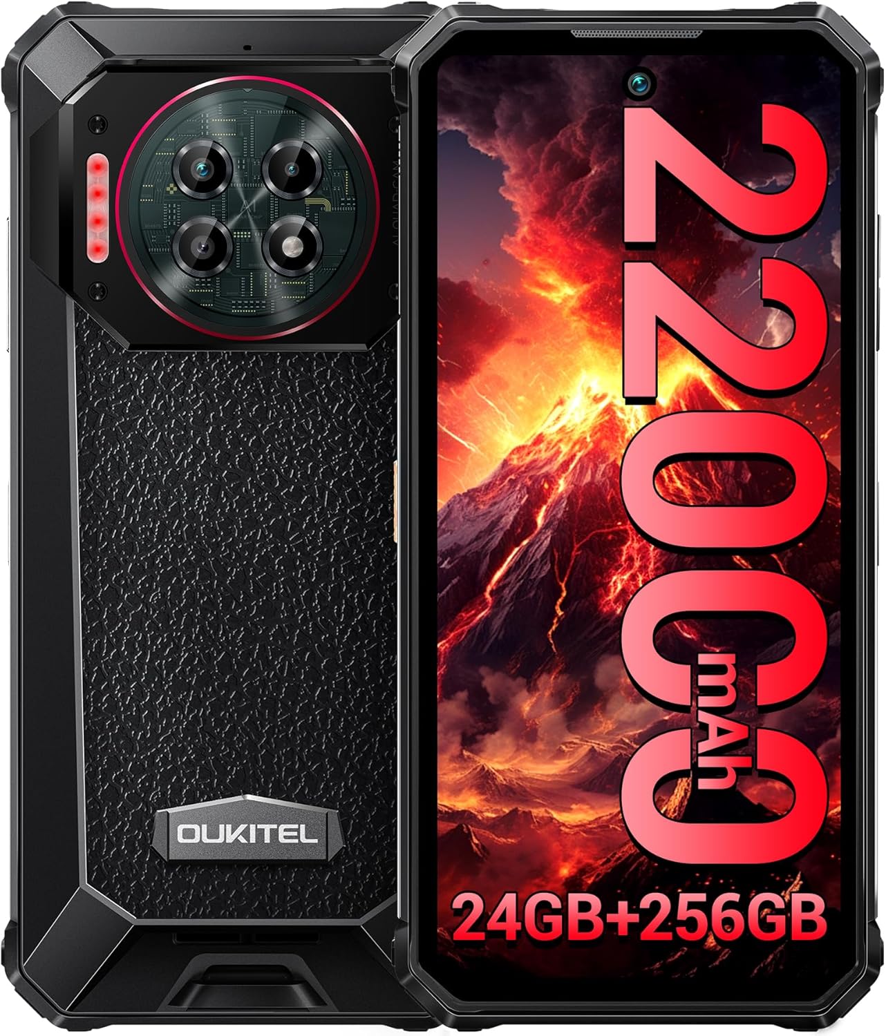 OUKITEL 22000mAh WP19 Pro Rugged Smartphone, 24GB+256GB Mobile Phones, 6.8″ FHD+120Hz, 64MP+20MP Night Vision, 33W Fast Charge, Android 13 Helio G99 Unbreakable Phone, 4G Dual SIM/NFC/OTG