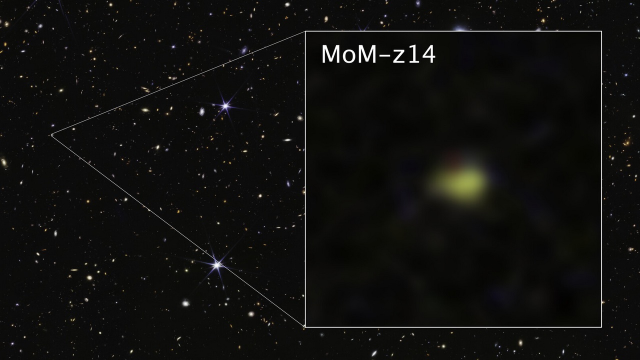MoM-z14 è la galassia scoperta dal telescopio spaziale James Webb che esisteva già 280 milioni di anni dopo il Big Bang