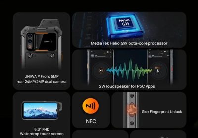 UNIWA W999 Rugged Smartphone, IP68 Certified, Octa-Core Processor 8GB RAM and 128GB ROM, 4400mAh Battery with Integrated Protections, 4G, Wi-Fi, Bluetooth, Fingerprint Reader Android 13