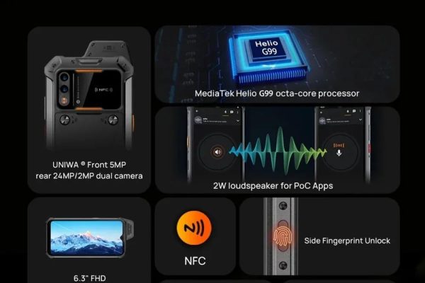 UNIWA W999 Rugged Smartphone, IP68 Certified, Octa-Core Processor 8GB RAM and 128GB ROM, 4400mAh Battery with Integrated Protections, 4G, Wi-Fi, Bluetooth, Fingerprint Reader Android 13