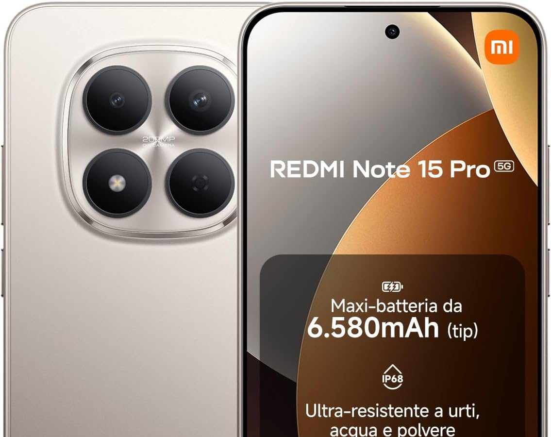 XIAOMI Redmi Note 15 Pro 5G, Smartphone 8+256GB, Solid Battery 6580mAh, IP66/IP68, New 200MP Camera, 6.83″ AMOLED Display, Titanium, 2 Year Warranty, Charger Not Included