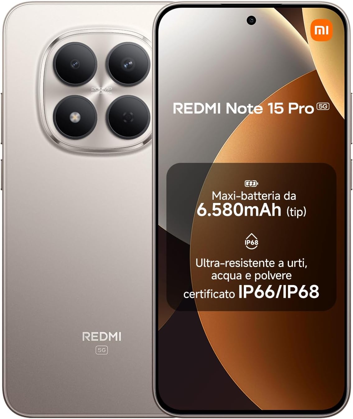 XIAOMI Redmi Note 15 Pro 5G, Smartphone 8+256GB, Solid Battery 6580mAh, IP66/IP68, New 200MP Camera, 6.83″ AMOLED Display, Titanium, 2 Year Warranty, Charger Not Included