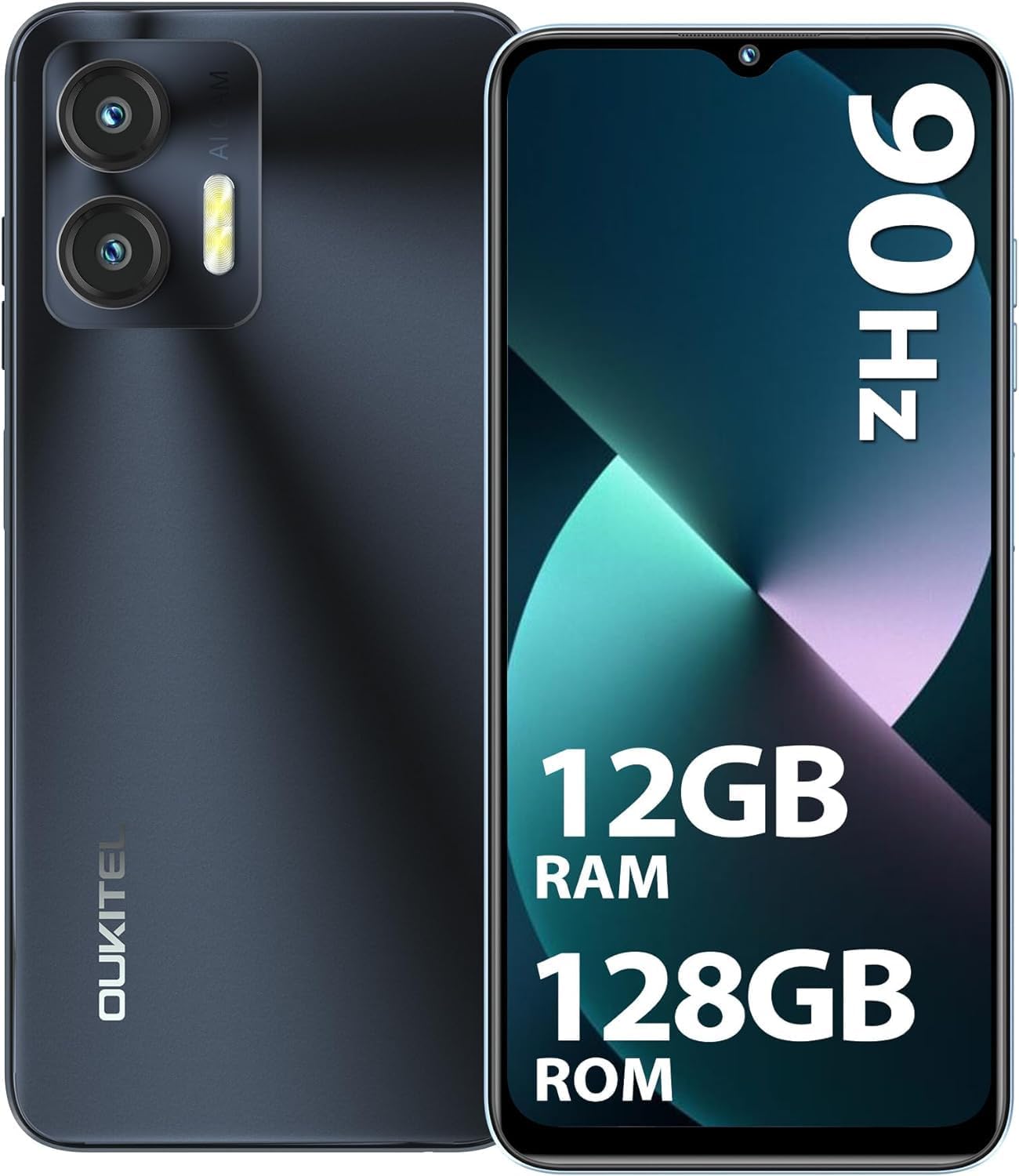 OUKITEL C36 Android Phone, 12GB RAM 128GB ROM Expandable 1TB, 6.56″ HD Display, 5150mAh Battery, 13MP Camera, Dual SIM 3 Slot/5G-WiFi/GPS/Face ID/OTG, Efficiency Class A