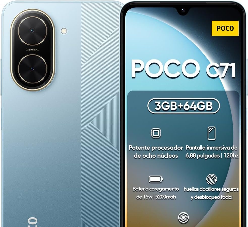 Xiaomi POCO C71 3+64GB/4+128GB Mobile Phone Unlocked Screen HD+ 6.88″ Dual Camera 32MP+8MP Black/Blue/Gold (Blue, 3+64GB)