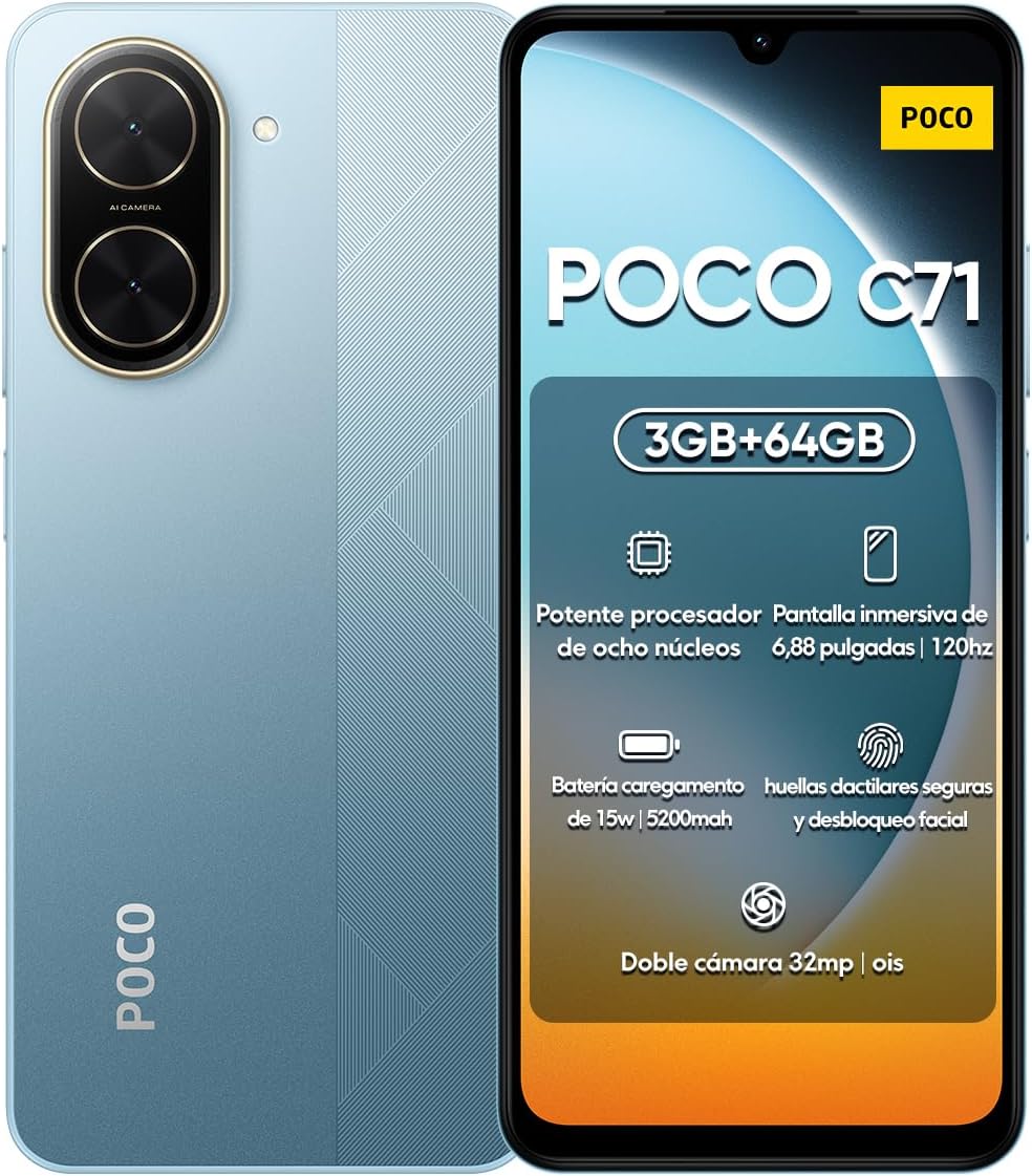 Xiaomi POCO C71 3+64GB/4+128GB Mobile Phone Unlocked Screen HD+ 6.88″ Dual Camera 32MP+8MP Black/Blue/Gold (Blue, 3+64GB)