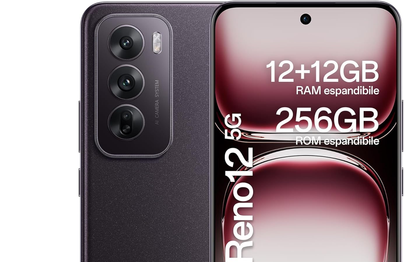 OPPO Reno12 5G AI Smartphone, Triple Camera 50+8+2MP, Selfie 32MP, Display 6.7″ 120HZ AMOLED FHD+, 5000mAh, RAM 24GB (12+12) +ROM 256GB, Car Support [Italian Version], Black Brown